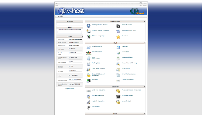 Your Easy-to-Navigate cPanel from GlowHost