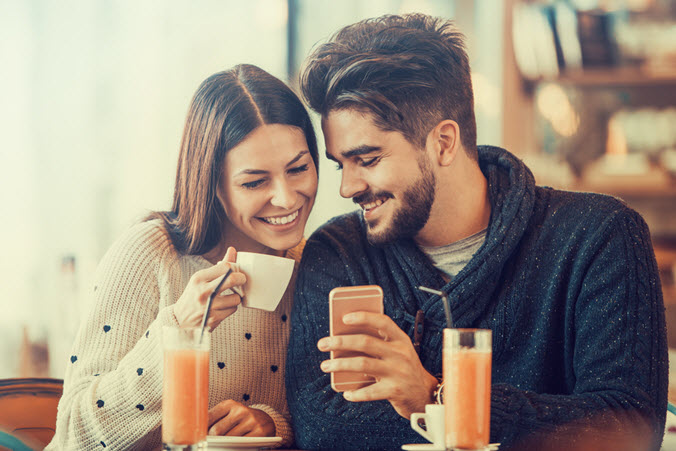 young couple having coffee